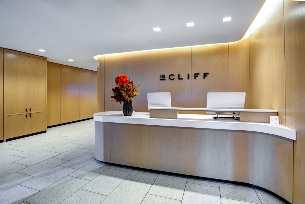 Interior of modern lobby with reception desk